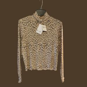 Brushed Mock Neck White Leopard Print Women's Top - Lettuce Edge